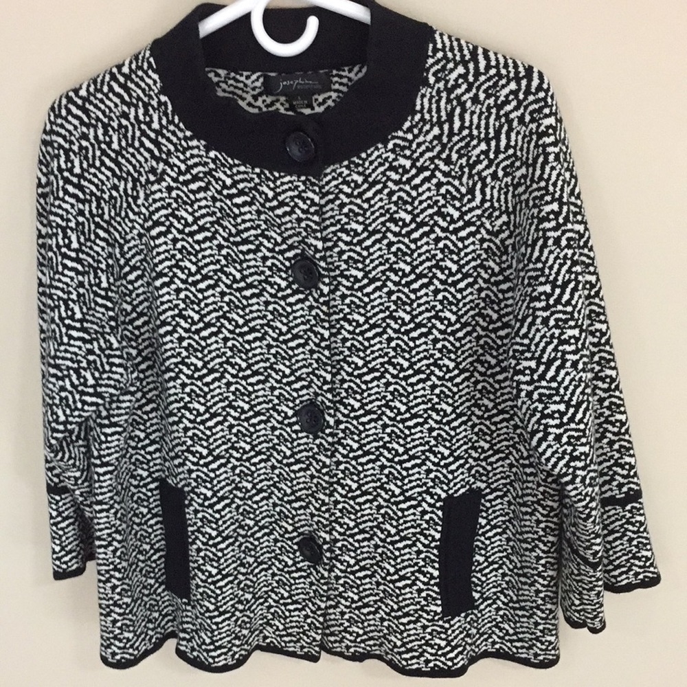 Josephine Essentials Black and White Cotton Sweater Jacket Size Large